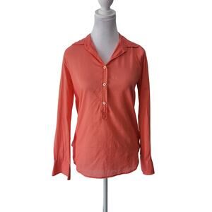 J.Crew‎ Size 00 Coral Voile Popover Tunic Cotton Long Sleeve Coastal Prep